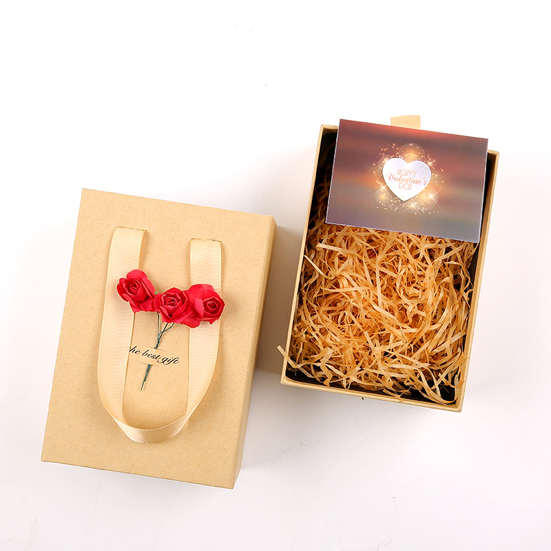 Factory in stock kraft paper high sense drawer gift box wholesale bouquet retro simple drawer box packaging box