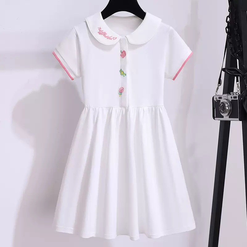 Girl's Fashion Dress Summer New Style Girl's College Style Princess Dress Summer Children's Short-sleeved Dress