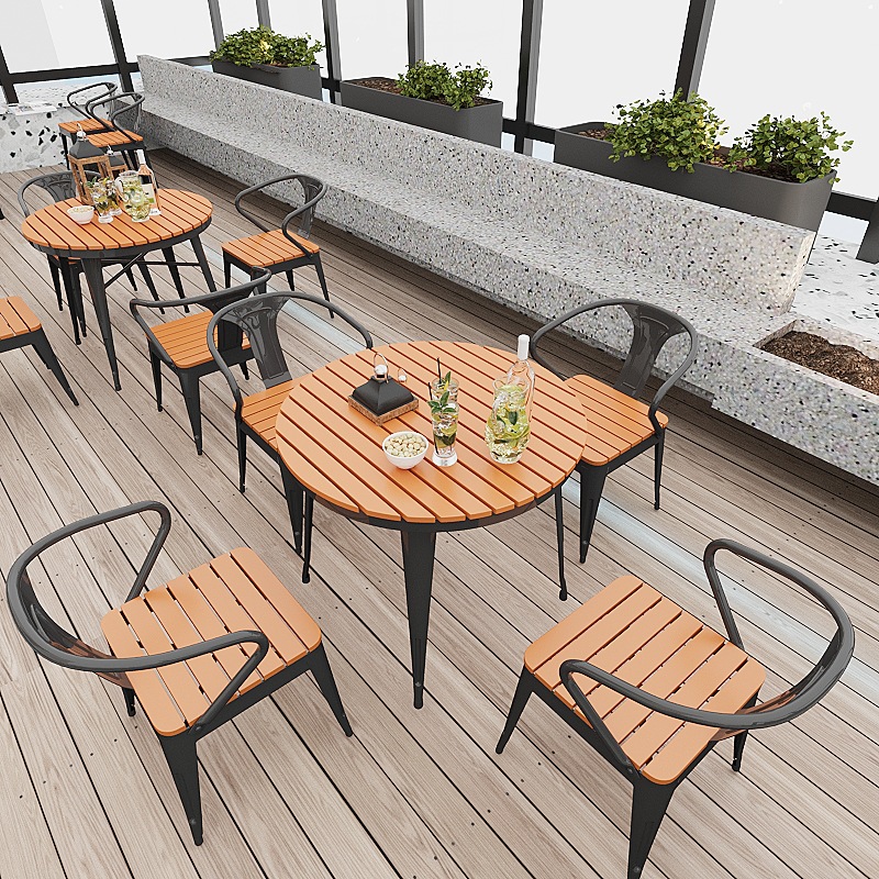 Nordic Outdoor Balcony Table and Chair Combination Outdoor Leisure Courtyard Dining Table and Chair Waterproof Sunscreen Garden Outdoor Small Round Table