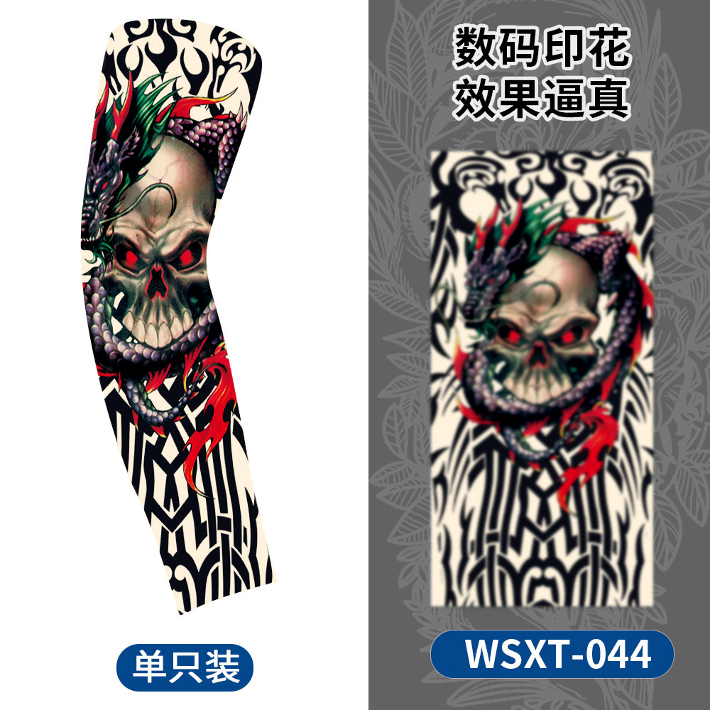 Picture of Summer Riding Sunscreen Tattoo Sleeve Simulation Tattoo Quick-drying Arm Protector Outdoor Sports Sunshade Breathable High Elastic Ice Sleeve