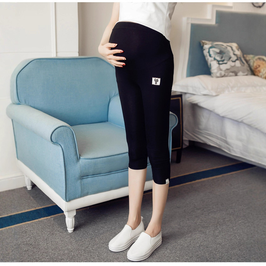 Picture of Pregnant Women's Pants Kitten Icon Design Slim-fit Slimming Leggings Summer Thin High Waist Abdomen-supporting Adjustable Capri Pants