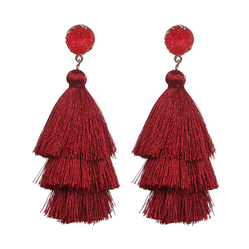 Picture of European and American Foreign Trade popular high-end fashion bohemian three-layer tassel earrings simple temperament exaggerated earrings for women