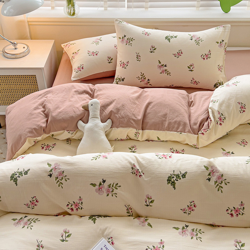 Picture of Category a Maternal and Infant Grade Small Fresh Floral Xiaozhu Cotton Quilt Cover Single Piece Skin-Friendly Washed Cotton Thickeneded Quilt Cover Wholesale