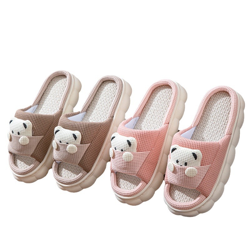 Picture of Cartoon Pocket Bear Men and Women Couple Four Seasons Open Toe Linen Slippers Summer Sandals Thickened Slippers