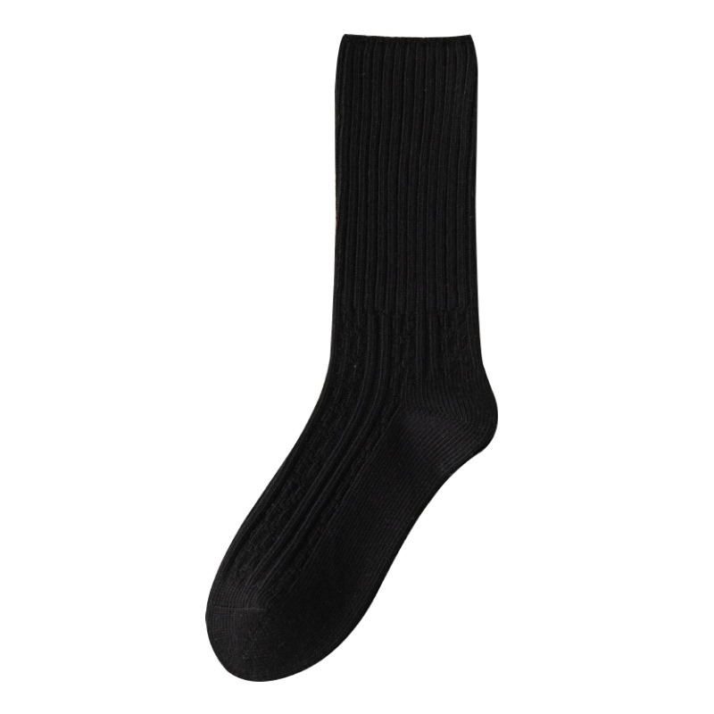Picture of Zhuji Women's Socks, Autumn and Winter Mid-Calf Socks, Solid Color, Sweat-Absorbent, Double-Needle Breathable Socks, Casual and Comfortable Cotton Socks, Seamless Slouch Socks