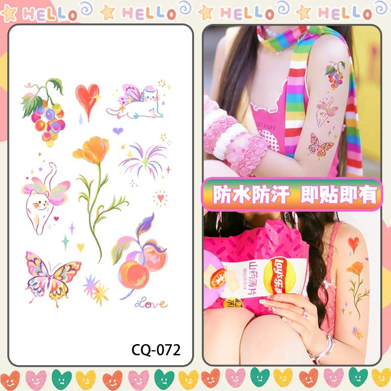 Picture of Flower Butterfly Tattoo Sticker Flower Cat Cute Ins Style Fireworks Waterproof Lasting Washable Sticker Sexy Girl