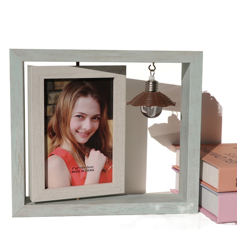 Cross-border hot sale double-sided rotating 6-inch photo frame picture frame table night light Mother's Day Father's Day Valentine's Day gift
