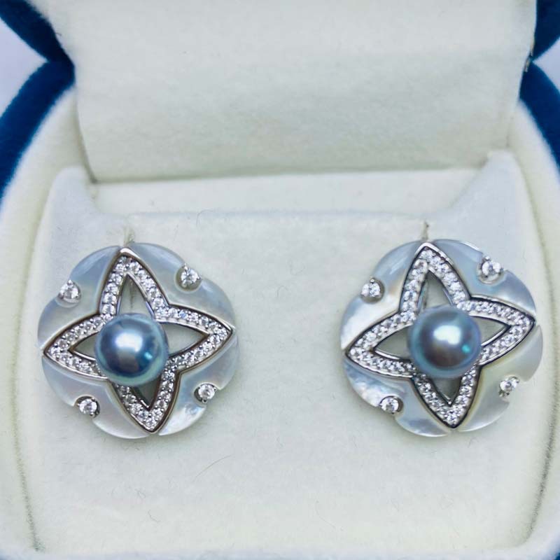 Source factory sea water Pearl is really many hemp is round strong light almost flawless S925 silver earrings wholesale Live