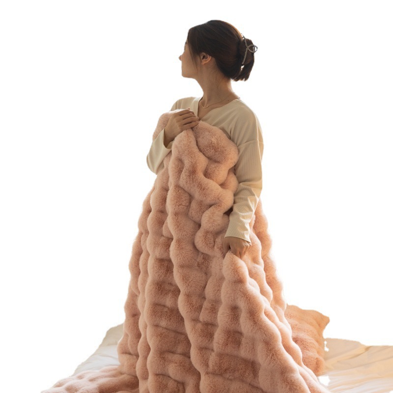 Picture of Tuscan blanket imitation rabbit blanket bubble velvet blanket double-sided thickened office nap blanket sofa blanket