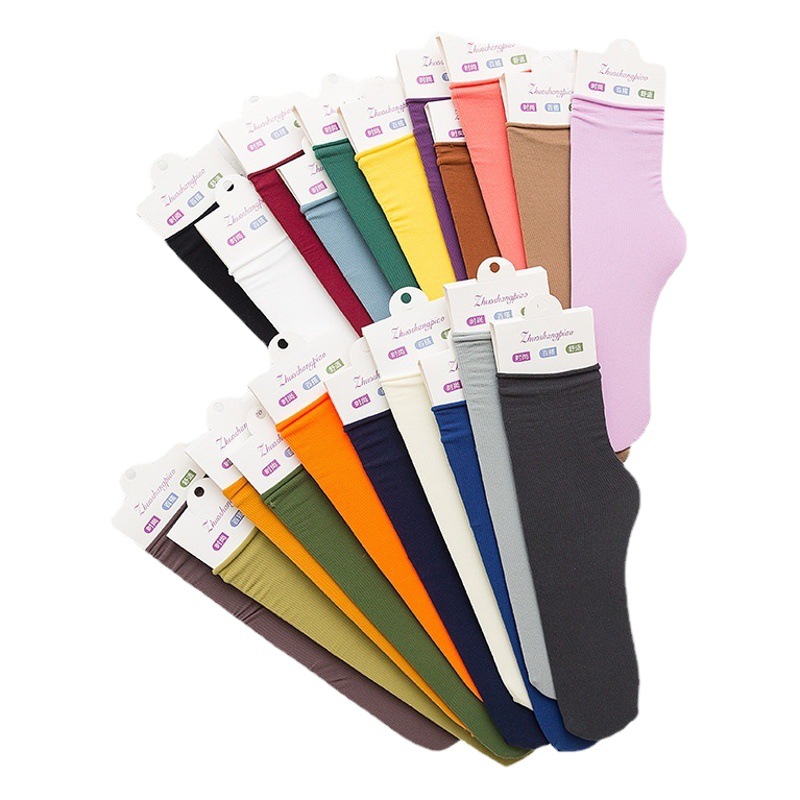 Yarn-wrapped Velvet Socks Women's Mid-barrel Thin Spring and Summer Stacks Korean-style Solid Color Candy Women's Ice Socks
