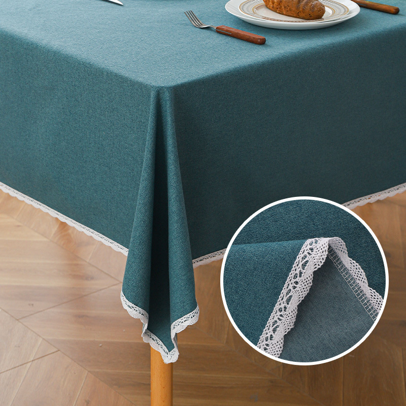 Tablecloth Waterproof and Oil-proof Household High-end Tea Table Solid Color Dining Table Cloth Lace Rectangular Tablecloth Dirt-resistant and Wear-resistant