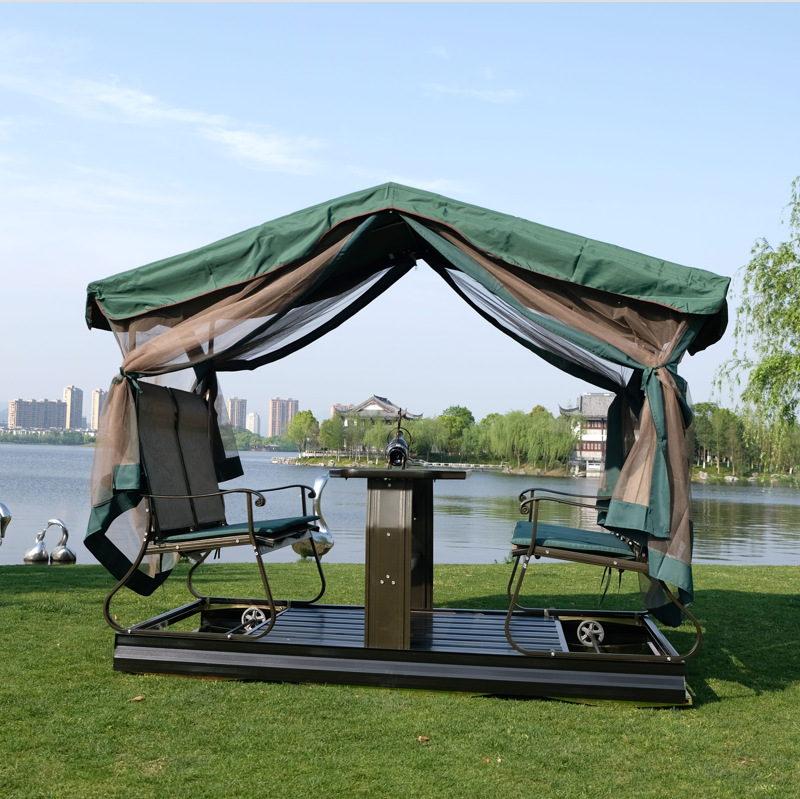 Picture of Outdoor power rocking chair courtyard rocking four-person swing table and chair with canopy outdoor Villa rocking table rocking chair