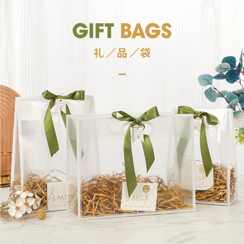 PP Transparent Accompanying Gift Bag Wedding Bridesmaid Portable Christmas Simple Handbag Birthday Gift PVC Gift Bag
