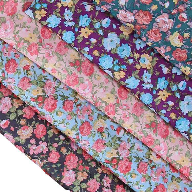Picture of New Korean style lady style rose pink black blue purple green multi-color printed cloth mesh printed fabric