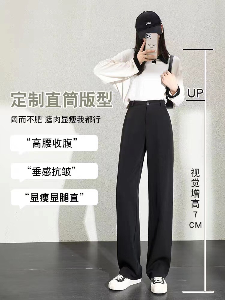 Picture of Straight-Leg Casual New Wide-Leg High-Waisted Black Petite Spring and Autumn Suit Pants for Women, Slim Fit 2023 Version with Drape