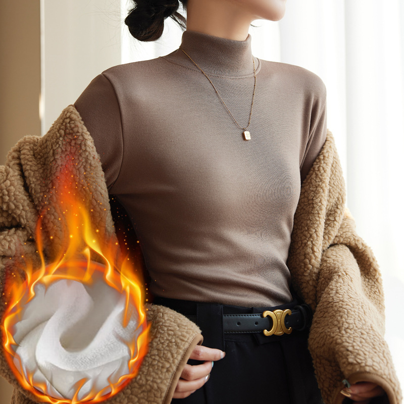 Picture of Half-high collar double-sided velvet autumn and winter bottoming shirt women's warm slim-fit inner long-sleeve top small stand collar autumn and winter women's clothing