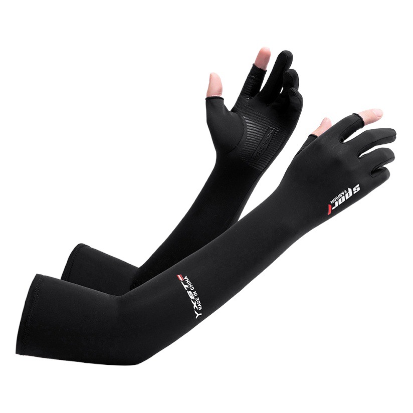 Lengthened Ice Sleeve Women's Summer Sunscreen Breathable Ice Silk Two-Finger Gloves Arm Cover Men's Driving Sleeve Camouflage Ice Sleeve