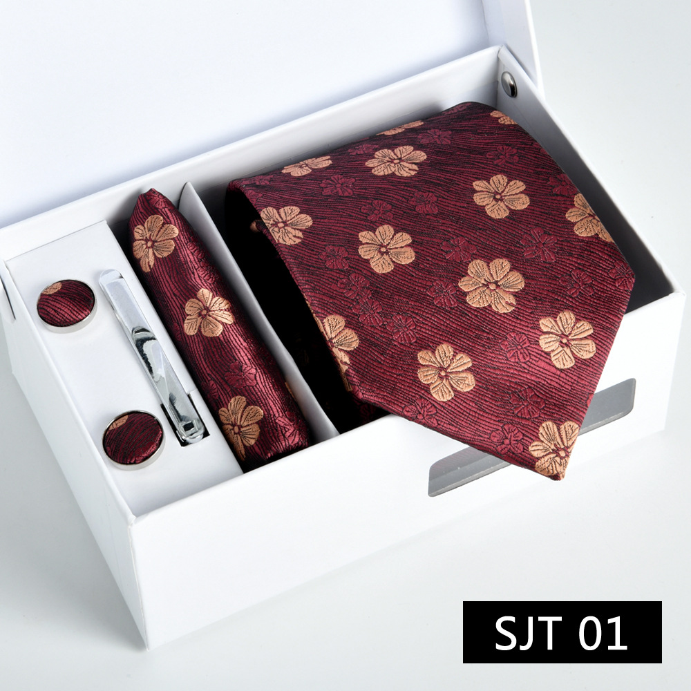 Picture of Tie formal business executive 5-piece gift box wedding = = groom wedding festive wine red in stock new