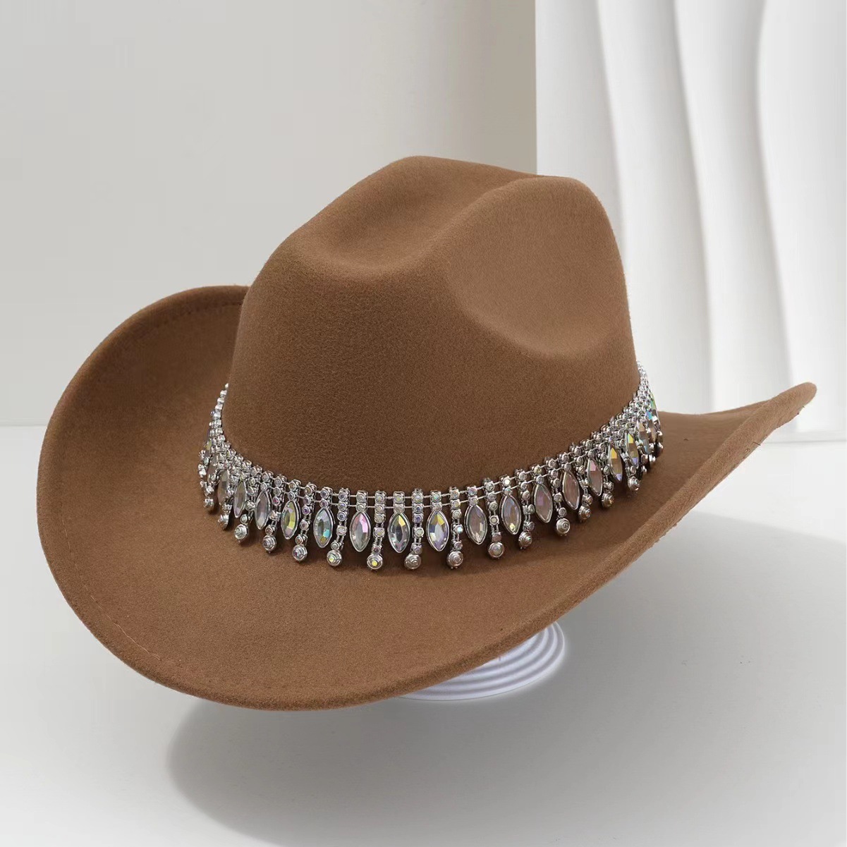 Picture of Rhinestone Accessories Top Hat Men's High-End Felt Western Cowboy Hat Large Brim Hat Women's Summer Jazz Hat