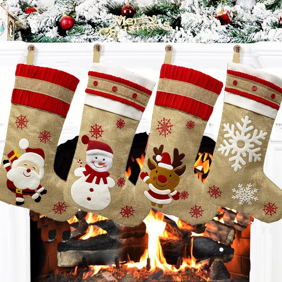 New Linen Christmas Stocking Gift Bag Christmas Decorations Christmas Stockings Set Christmas Pendant Gift Bag Wholesale