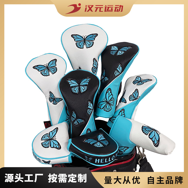 Factory direct cross-border e-commerce golf club cover butterfly new wooden pole cover push pole cover PU
