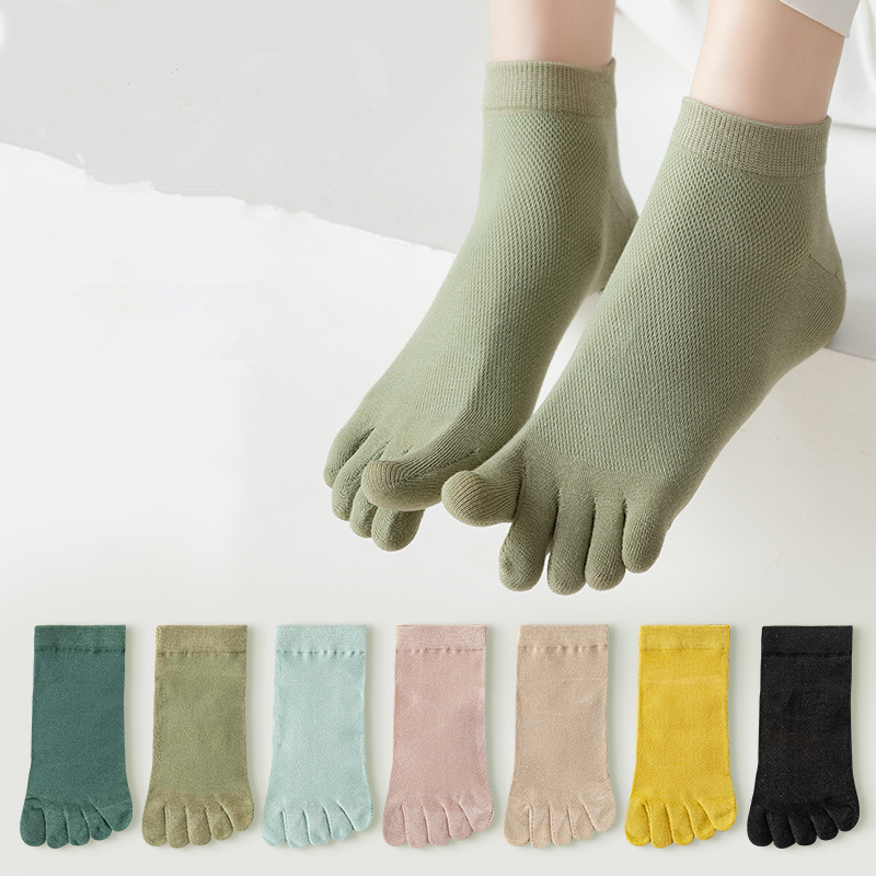Five-Finger Socks for Women, Combed Cotton, Summer and Autum Socks, Mesh Breathable Split-Toe Socks, Sports Moisture-Absorbent Japanese Style Mid-Calf Socks