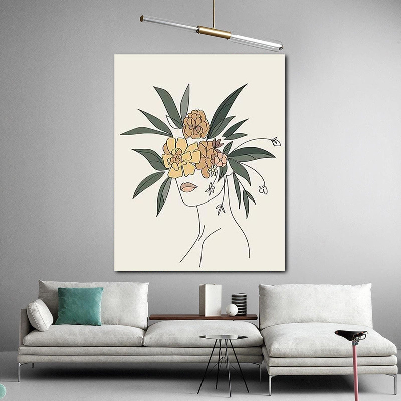 Picture of Cross-Border Supply Abstract Line Art Frameless Decorative Painting Flower Canvas Painting Core Hanging Painting Living Room Wall Painting Florals