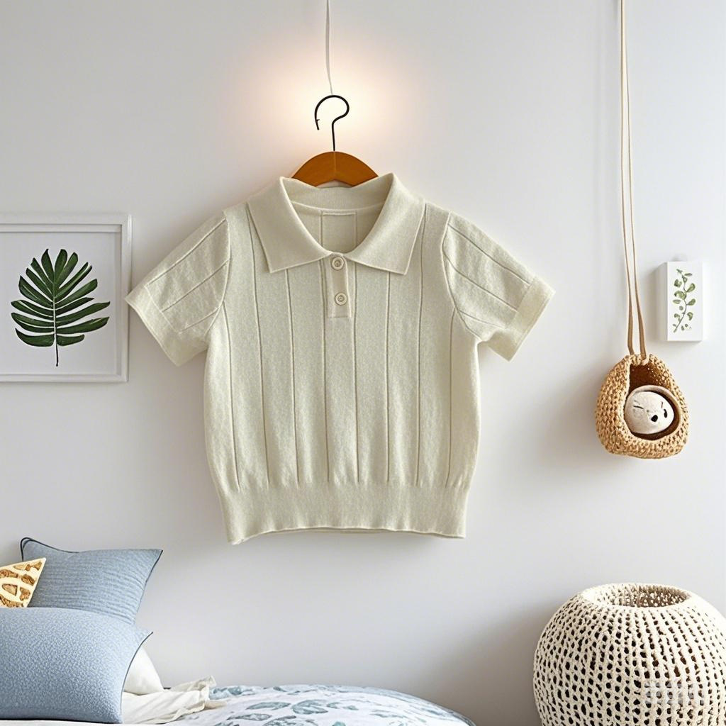Picture of Korean Style 2025 Spring and Summer Baby Knitwear Thin Summer Top Lapel Kidsren's Pullover Polo Shirt