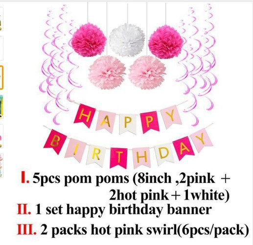Picture of Amazon Birthday Holiday Party Wedding Decoration Supplies Paper Flower Ball Tassel Spiral Charm Birthday Flag