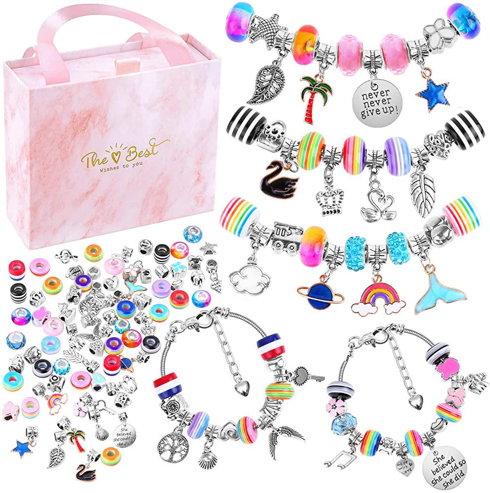 Amazon Hot Selling Cartoon Children Crystal Bracelet diy Creative Handmade Beaded Jewelry Gift Set for Daughter