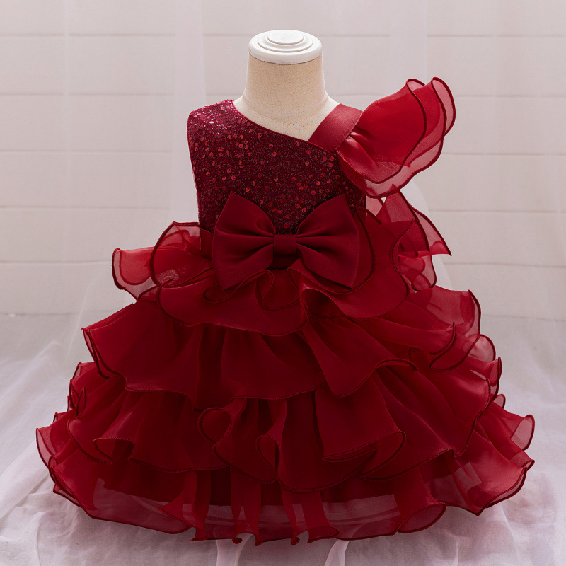 Amazon New Baby Dress Princess Dress Irregular Slant Shoulder Sequin Cake Skirt Bow Tutu Skirt
