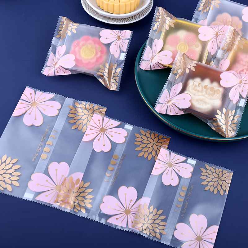 New thick moon cake packaging bag with holder self-sealing hand-baked souffle moon cake machine-sealed separate bag 100g