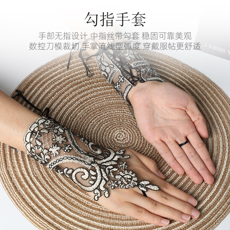 Picture of Hook-Finger Short Mesh Lace Bow Sleeves European and American Bride Wedding Dress Hand Sleeves Short Lace Gloves Wholesale