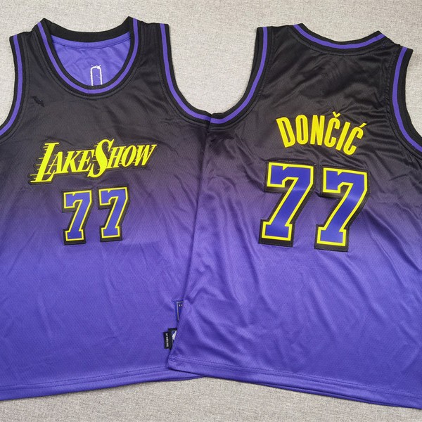 Children's Wear Embroidery 25 Lakers 77 Donchic Purple City Edition Basketball Suit LAKERS KID JERSEYS