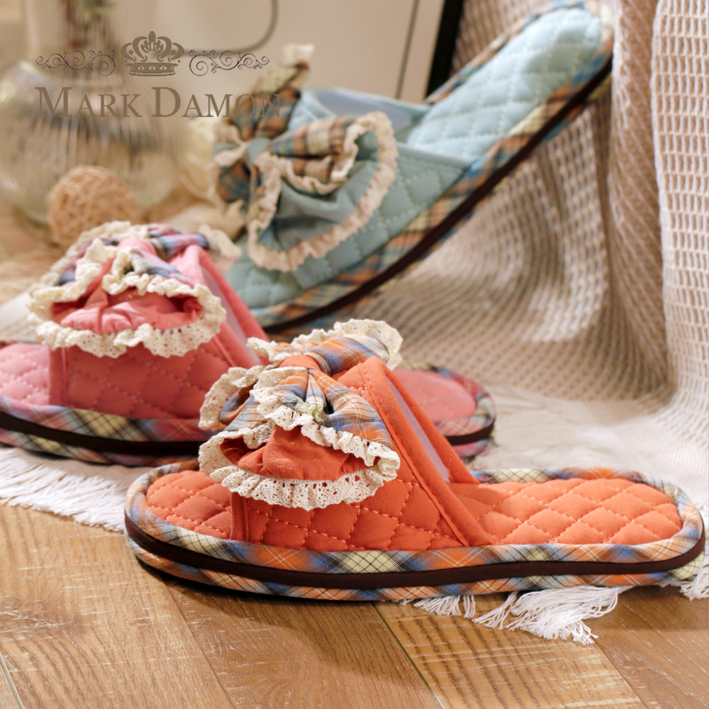 Cross-Border Fabric Rubber-Soled Slippers, Machine Washable, for Men and Women, Couple's Wooden Floor Soft Fabric Sole, Three-Layer Thickened Lace, Non-Slip