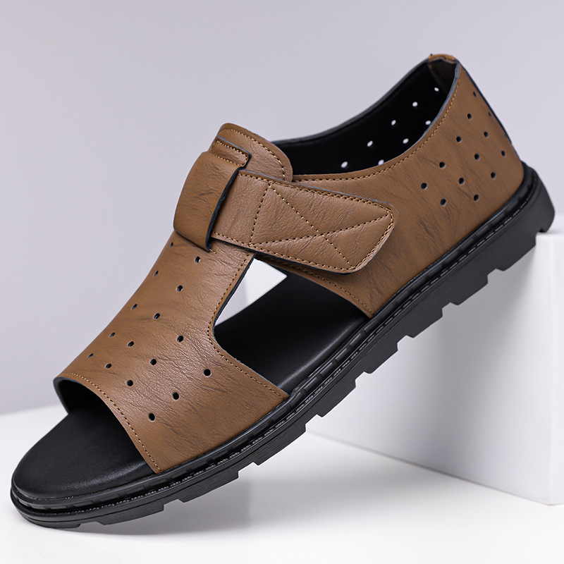 2025 Men's Sandals Soft Leather Casual Beach Shoes Men's Genuine Leather Sandals Sandals Summer Non-Slip Wear-Resistant 516