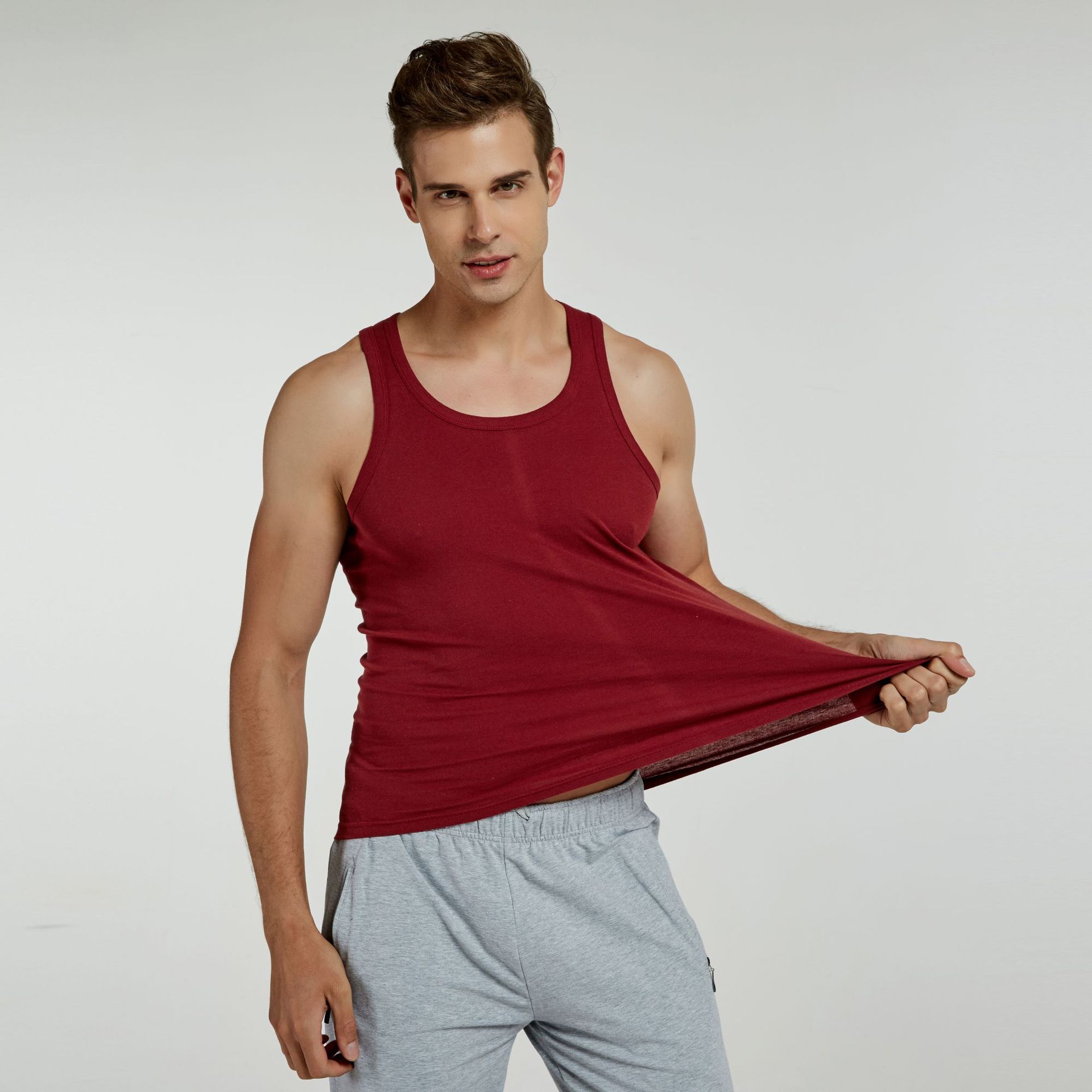 Picture of Summer Men's Vest Pure Cotton Student Sports Hurdle Base Pin-fit Two-way Pure Cotton Sweat Vest Men's Army Green