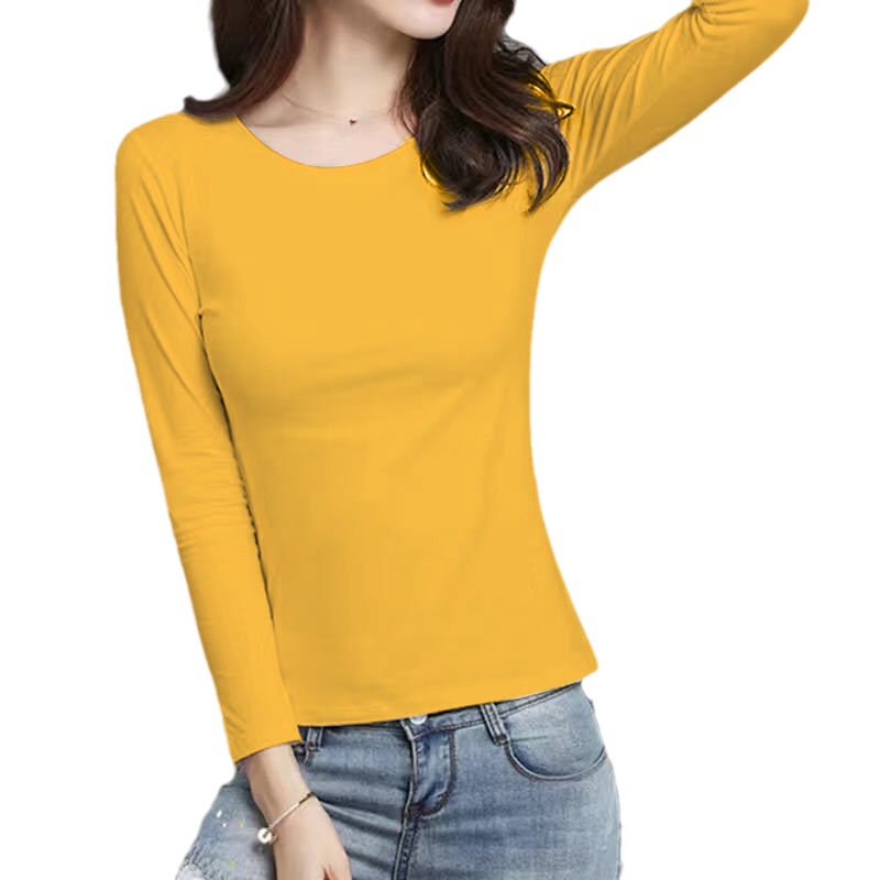 Picture of Women's Korean-Style Slim-Fit Long-Sleeve Base Shirt, Versatile Plus-Size Solid Color Top, Round Neck for Spring and Autumn