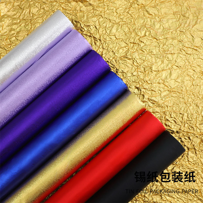 Hua Xi silver foil wrapped flowers chocolate candy paper bouquet handmade diy foil wrapping paper florist florist