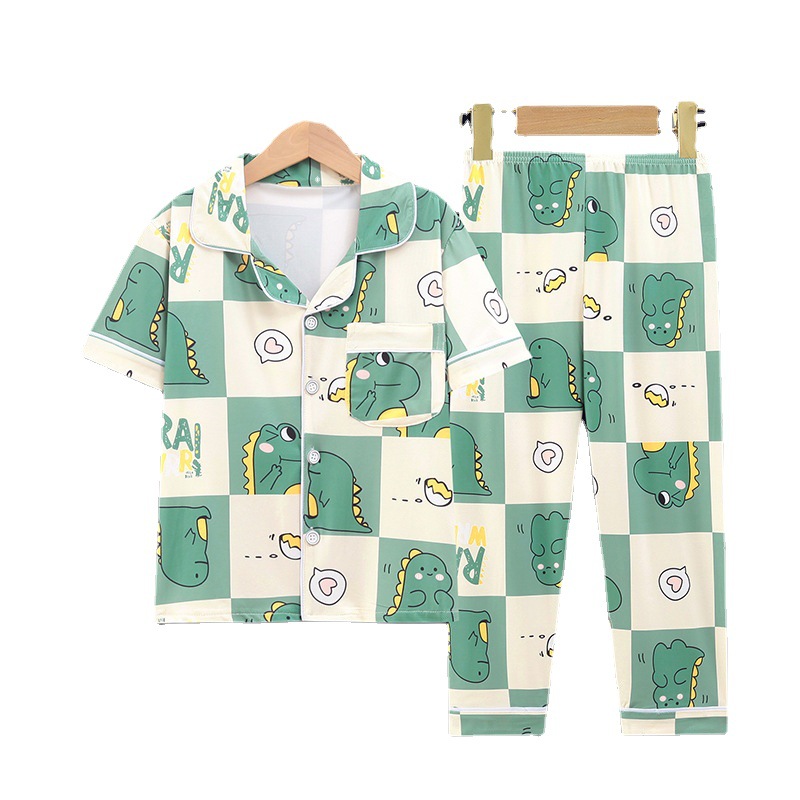 Picture of Children's pajamas men's medium and large children's short-sleeved trousers cardigan summer air conditioning clothes boys' cartoon homewear suit outer wear