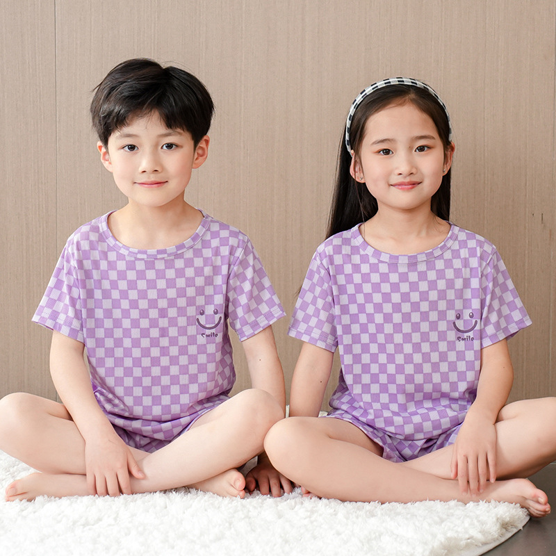 Picture of Children's pajamas boys' summer thin ice silk short-sleeved homewear boys' middle and big children girls' summer homewear