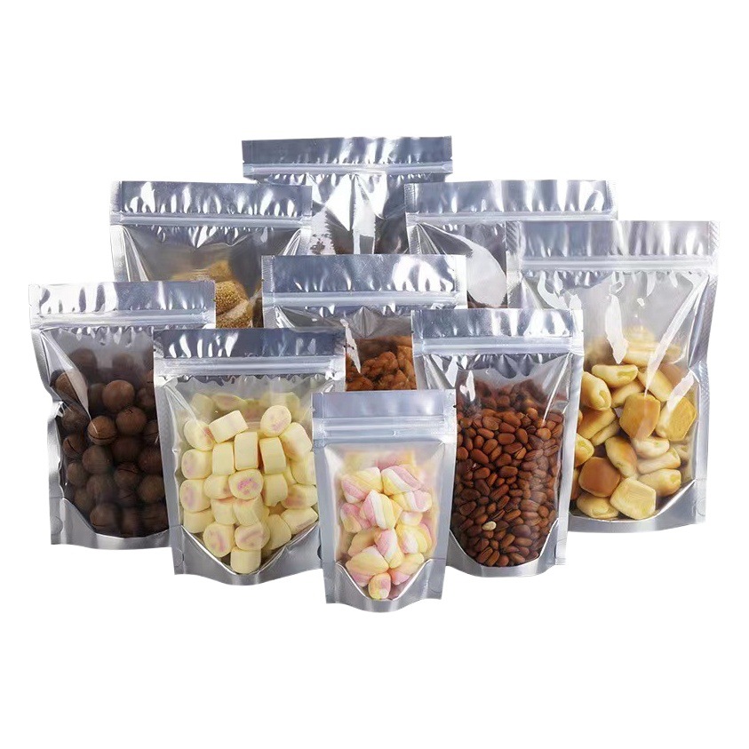 Transparent Yin and Yang aluminum-plated self-standing zipper bag in stock thickened sealed food grade PE plastic snack tea packaging bag