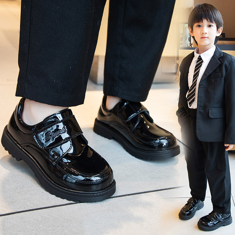 Picture of Children's Shoes, Boys' Leather Shoes, Spring & Fall 2025 New British Style Black Soft Soles, Middle-Aged and Primary School Students' Performance Shoes