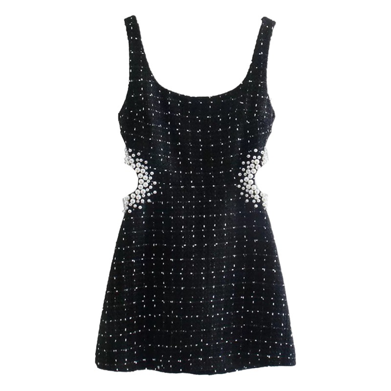 AliExpress foreign trade hot wholesale 2022 Autumn New European and American style women's Pearl ornament texture dress women