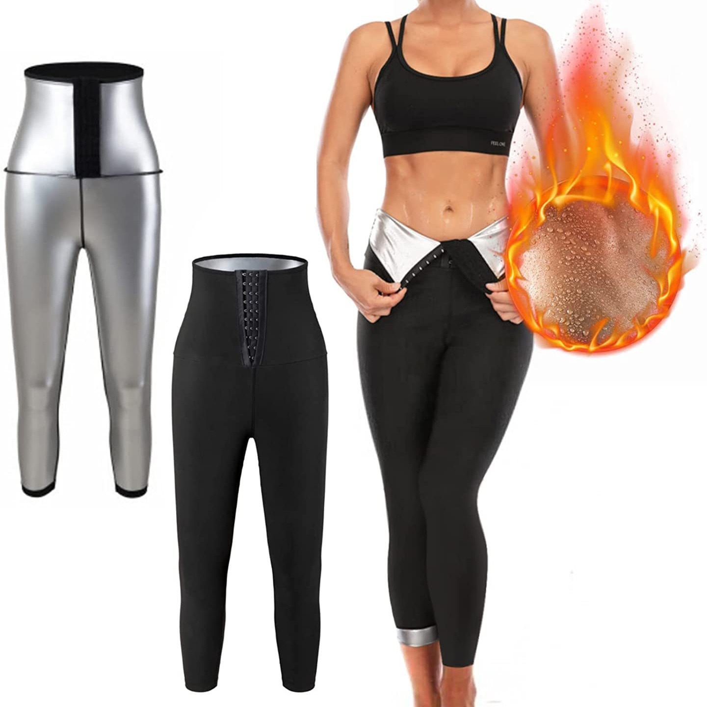Cross-border New Breasted Sweat Pants Yoga Clothing Body-shaping Pants Tight Belly-lifting Hip Leggings Silver Ion Leggings