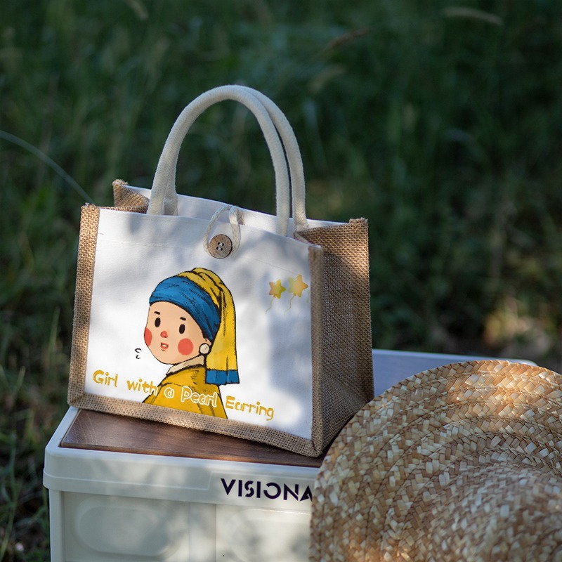 Linen Bag Handheld Canvas Bag Environmental Protection Student Carrying Book Waterproof Lunch Fashion Out-of-town Commuter Canvas Bag
