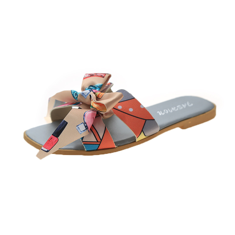 Picture of Colorful Ribbon Bow Flat Heel Flat Slippers Women's 2025 Summer New Style Easiest for Match Floral Flop