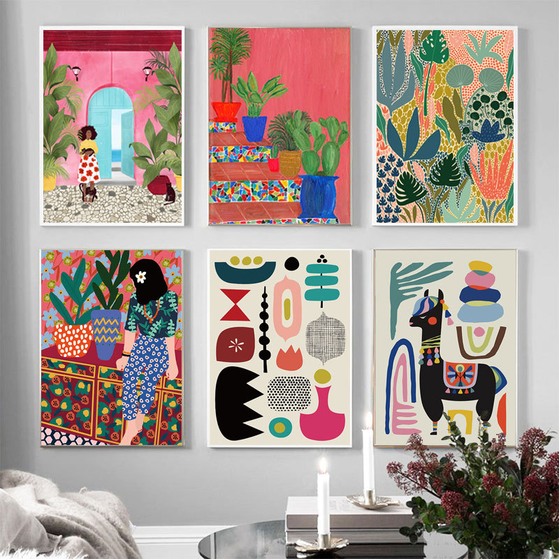 Picture of Nordic modern color abstract geometric figure green plant cactus living room bedroom decorative painting frame wholesale