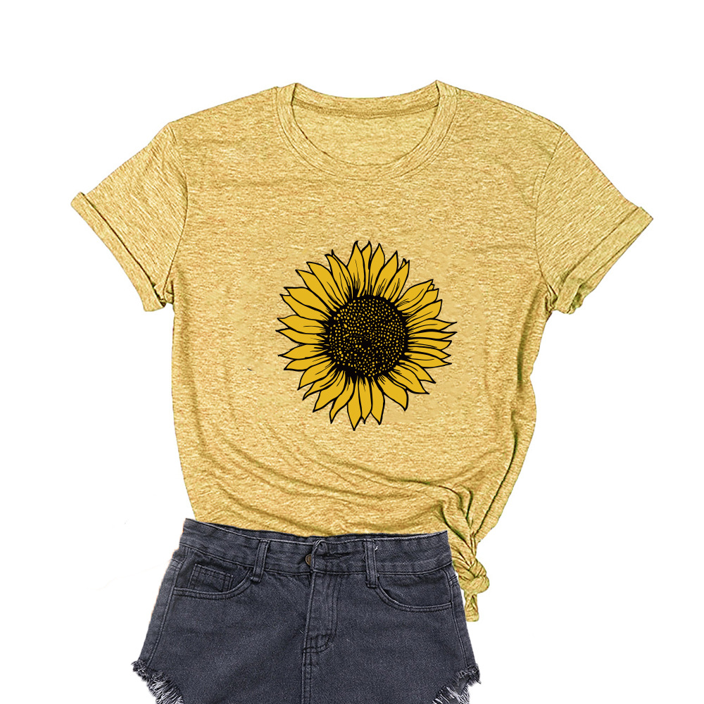 2020 Summer new women's two-color sunflower printed round neck pullover loose fresh sweet short sleeve t-shirt
