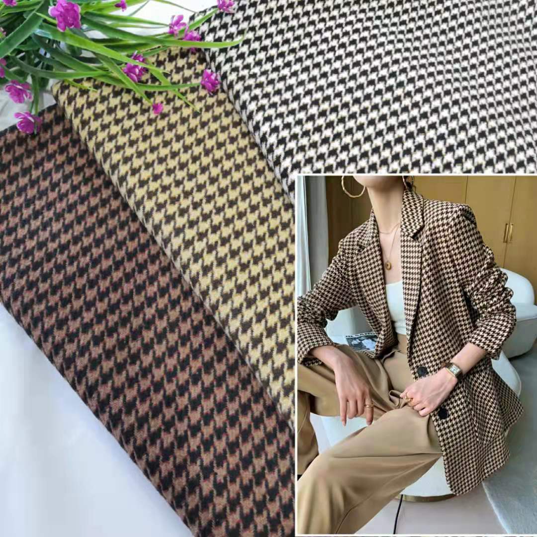 Spot autumn and winter new three-color houndstooth suit suit shoes hat bags woolen thousand bird wool cloth